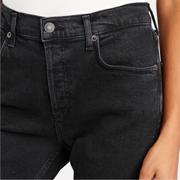 AGOLDE Carrie Knee Length Slim Shorts High Rise A119-1084 Black Size 27 - Picture 4 of 12